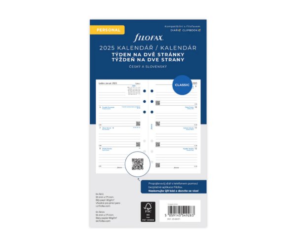 Filofax kalendář 2025 ČJ+SJ týden/2 stránky